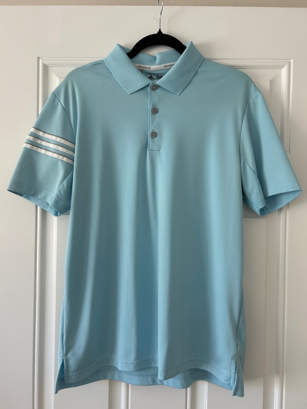 adidas Men’s Sky Blue Polo with Three-Stripe Sleeve